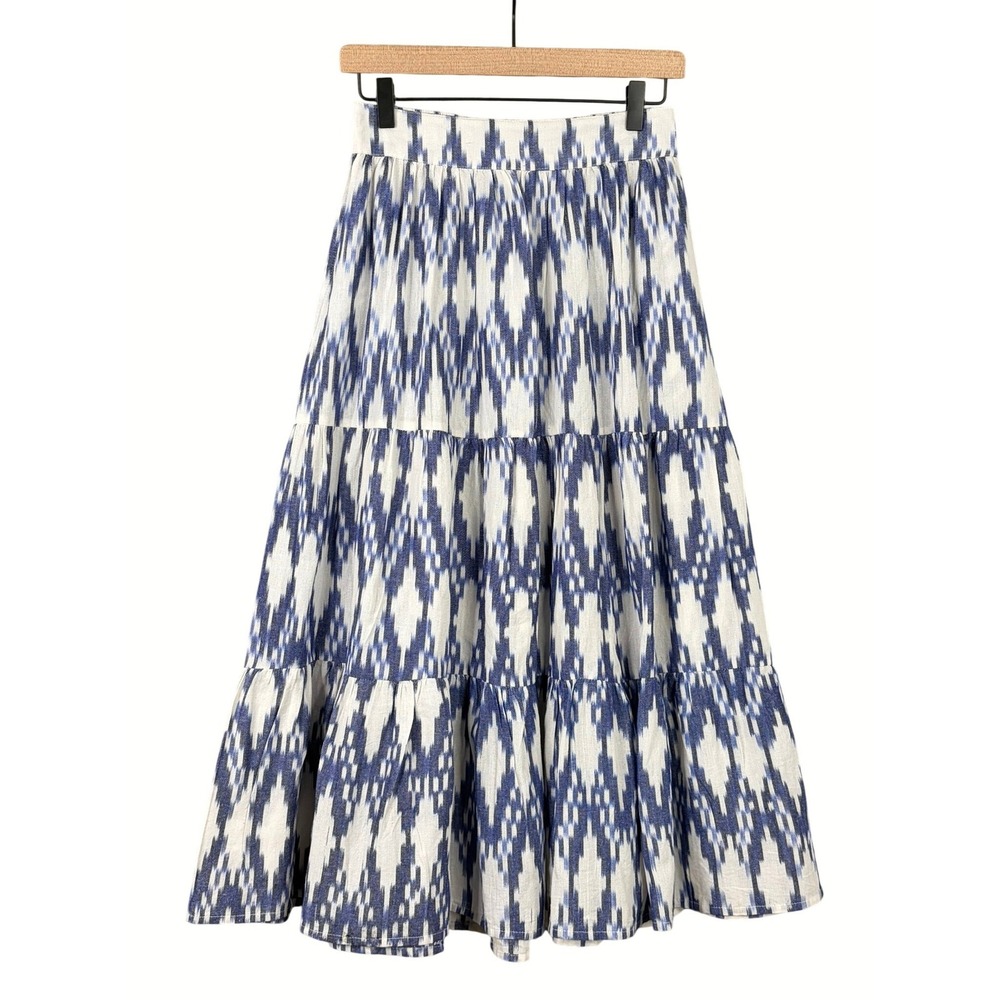 Marea by Liz Joy Sandra Skirt Womens Small Boho Ikat Print Tiered Midi